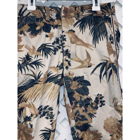 25P Chino by Anthropologie Tropical Bird Pants Dress Stripe Tan Relaxed Stretch - Picture 6 of 16
